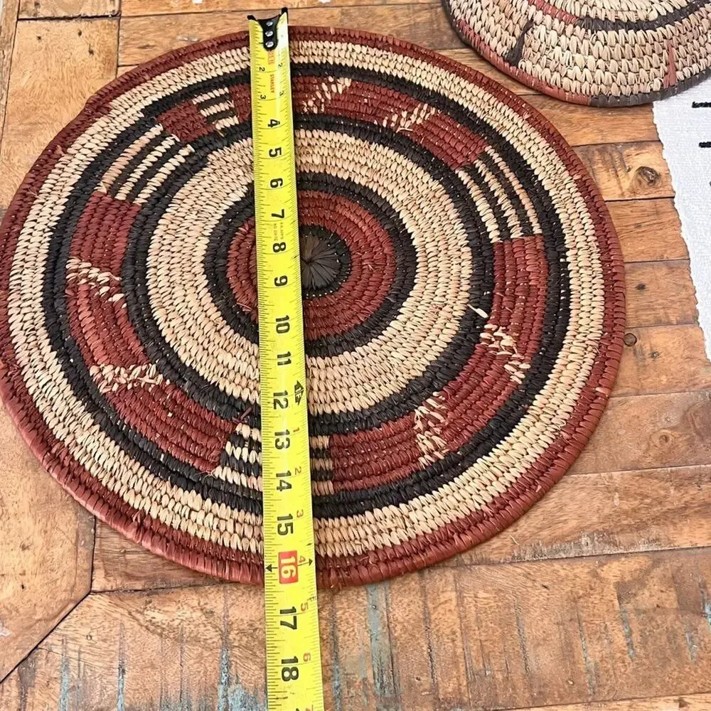 Set Of 3 African Fulani Mbeedu Rounded Flat Bowl Woven Baskets Boho
